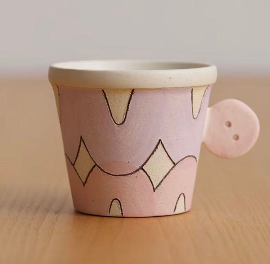 Button Muse – Artisan Handle Coffee Mug by Claysup