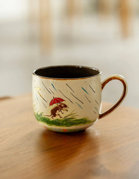 Gentle Sketch Garden – Hand-Painted Underglaze Vintage Illustration Mug