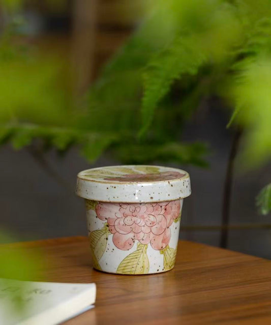 Blush Peony Lid Mug – Artisan Makeup Clay Handheld Cup