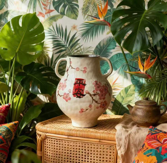 Twin Blessings – Jingdezhen Hand-Painted Ceramic Vase