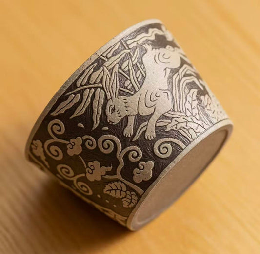 Woodland Friends – Carved Stoneware Mug with Deer & Rabbit Motif
