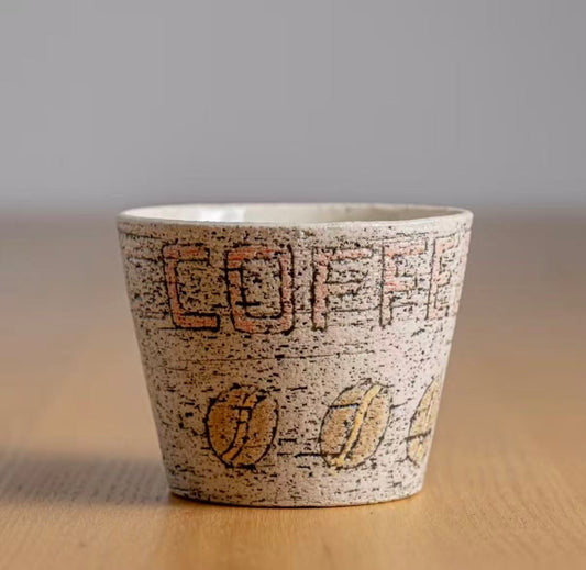 Coffee Ritual Carve – Hand-Carved Rustic Stoneware Guinomi Cup