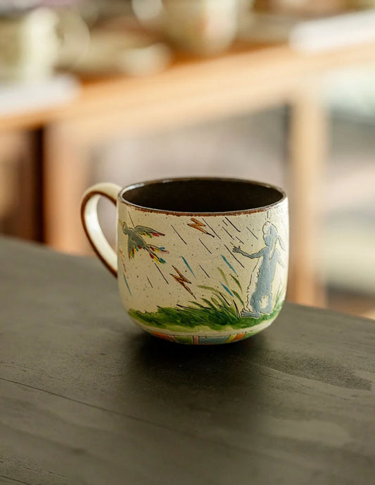 Gentle Sketch Garden – Hand-Painted Underglaze Vintage Illustration Mug
