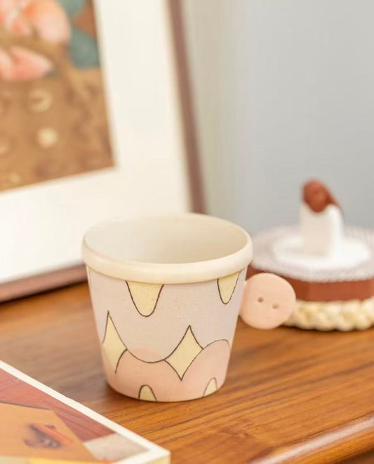 Button Muse – Artisan Handle Coffee Mug by Claysup