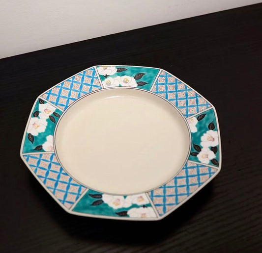 Camellia Glow – Hand-Painted Octagonal Dinner Plate