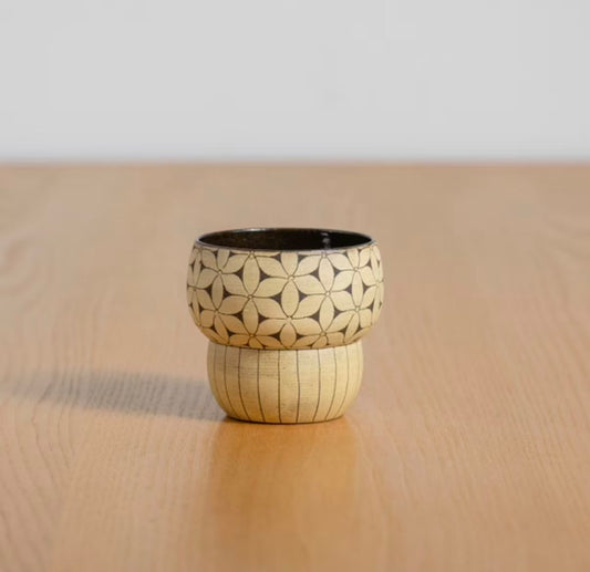 Ember Geometry – Hand-Carved Gourd Pattern Ceramic Cup