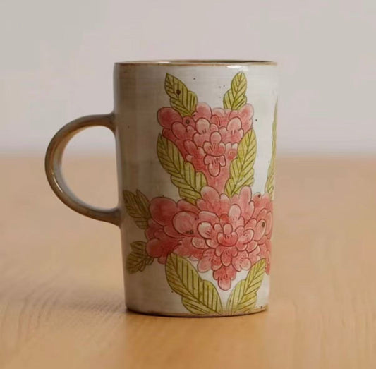 Blush Peony Bloom – Artisan Ceramic Mug with Makeup Clay Finish