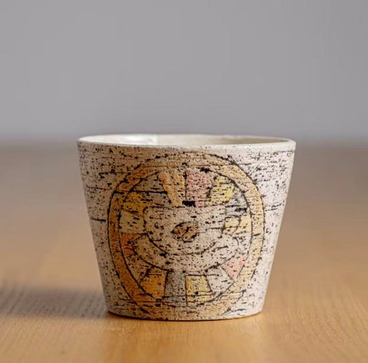 Coffee Ritual Carve – Hand-Carved Rustic Stoneware Guinomi Cup