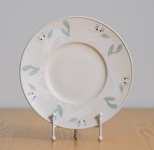 Misty Cat – Matte Underglaze Hand-Painted Dessert Plate