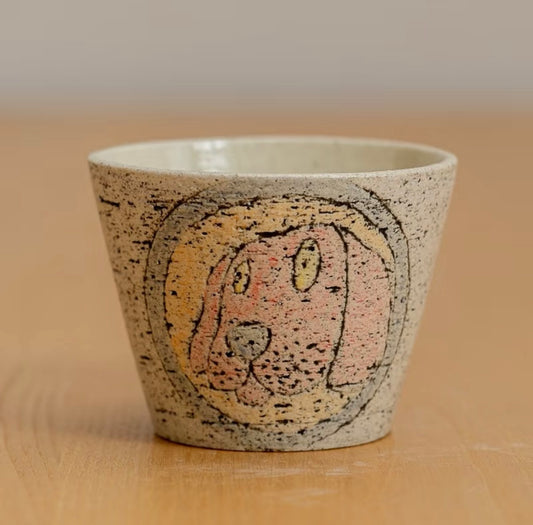 Whimsy Pup Carve – Hand-Carved Rustic Stoneware Guinomi Cup