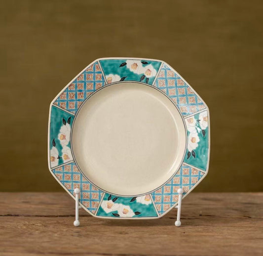 Camellia Glow – Hand-Painted Octagonal Dinner Plate