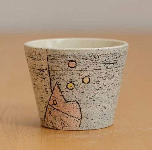 Bubble Fish Carve – Hand-Carved Rustic Stoneware Guinomi Cup