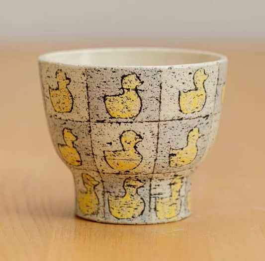 Sunny Duckling – Hand-Carved High-Foot Stoneware Cup